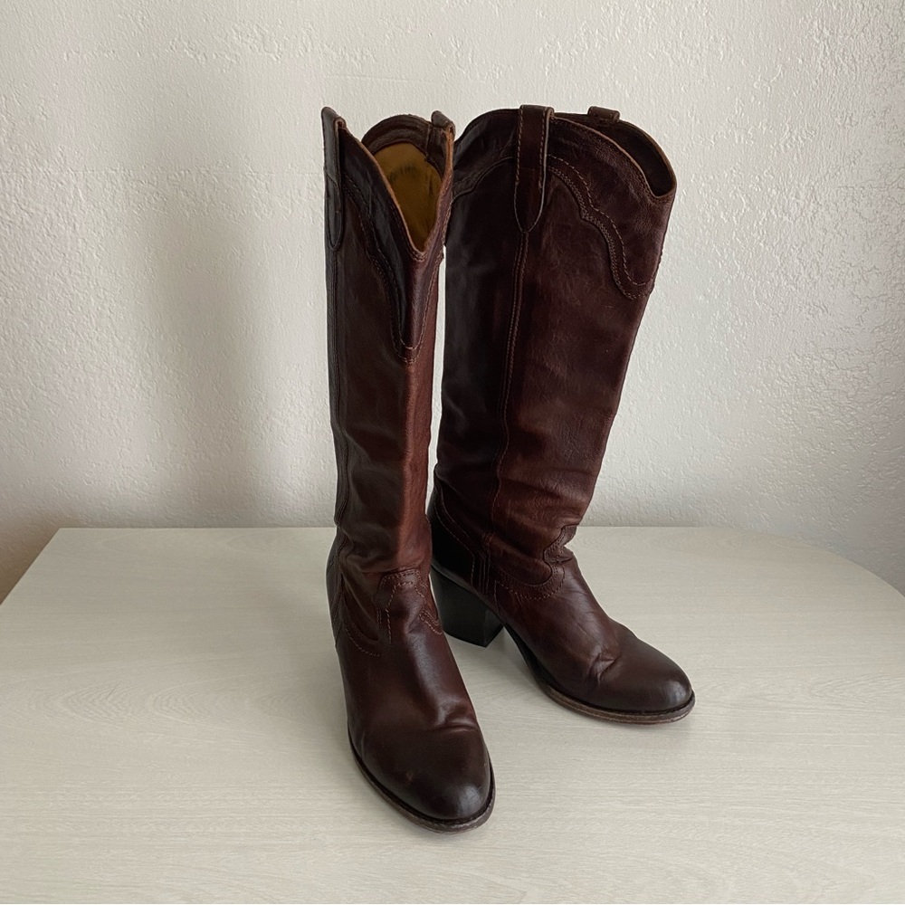 Frye Western / Cowboy Style Boots 3" Heel, Brown Leather